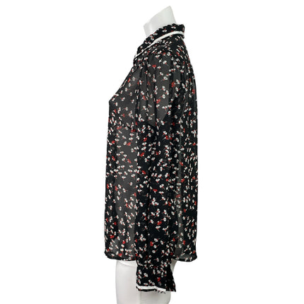 Modcloth Women's Black Floral Long Sleeve Sheer Button Down Shirt Top Size M