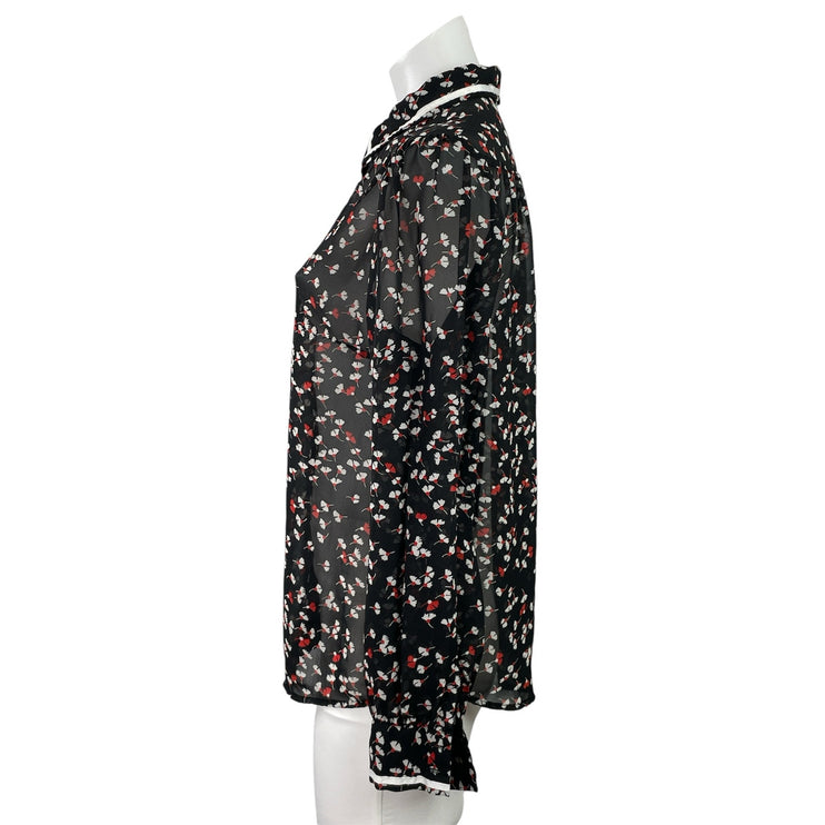 Modcloth Women's Black Floral Long Sleeve Sheer Button Down Shirt Top Size M
