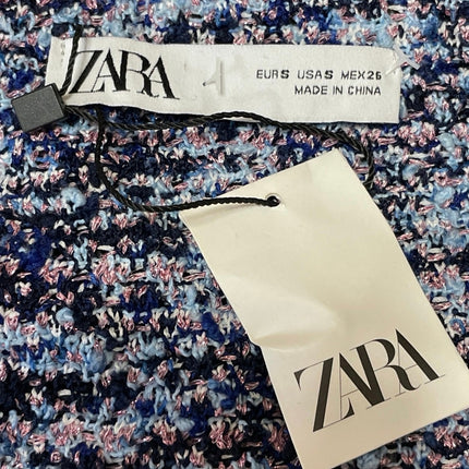 NEW Zara Multicolor Tweed Off The Shoulder Fringe Frayed Long Sleeve Crop Top S