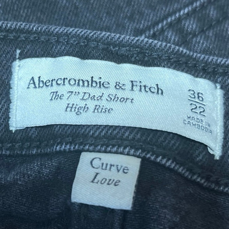 Abercrombie & Fitch The 7" Dad Womens' Black High Rise Denim Jean Shorts Size 36