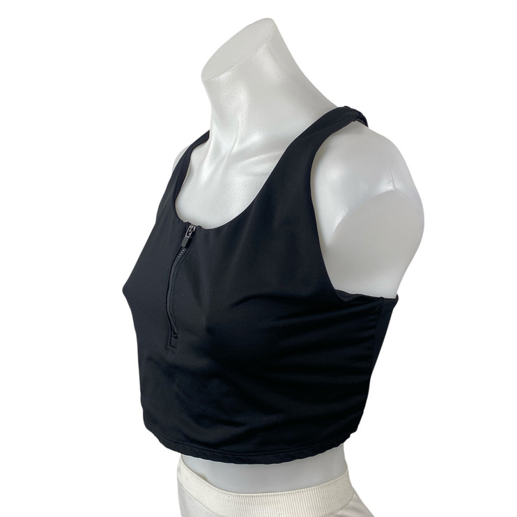 Joy Lab Women's Black Zip Racerback Yoga Running Workout Athletic Crop Top Sz L