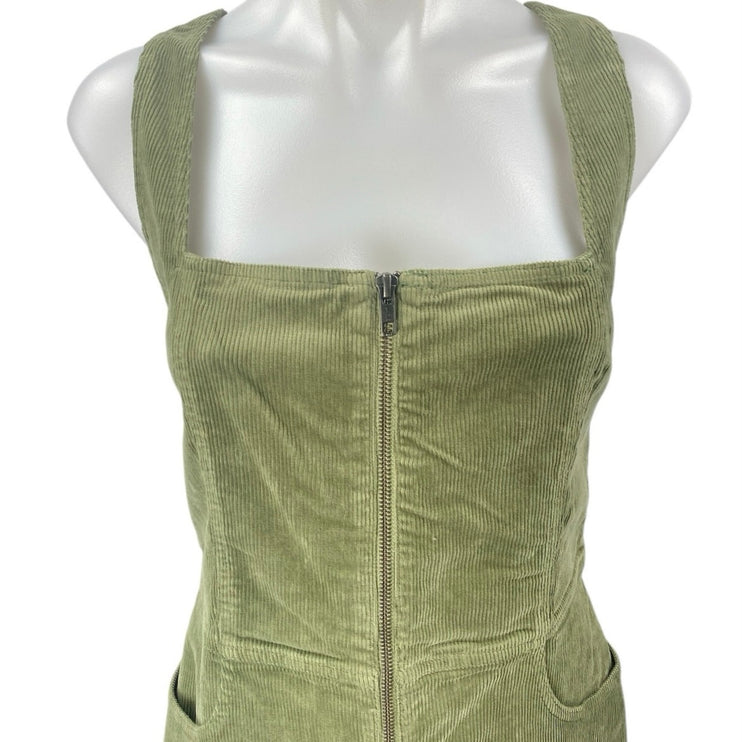 NEW Alice + Olivia Renita Green Corduroy Sleeveless Zip Up Overall Mini Dress 10