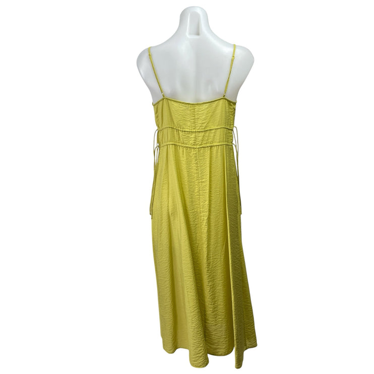 H&M Yellow Sleeveless V Neck Tie Adjustable Waist Cami Tank Midi Dress Size XS
