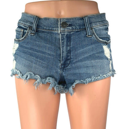 Abercrombie & Fitch Blue Medium Wash Distressed Mid Rise Cutoff Denim Shorts 4