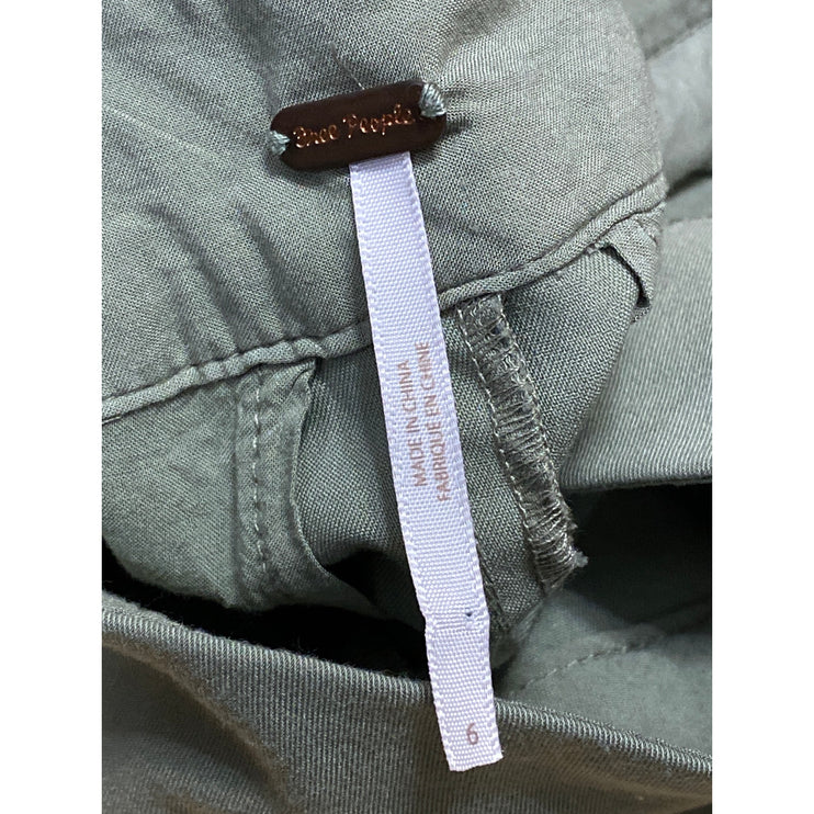 Free People Women's Green High Waisted Pleated Taoered Wide Leg Trousers Pants 6