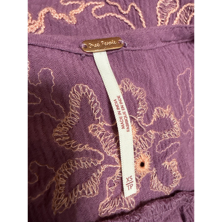 Free People Estella Purple Floral Embroidered Long Sleeve Ruffle Mini Dress XS