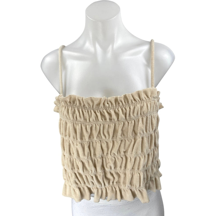 H&M Beige Sleeveless Smocked Square Neck Cami Camisole Tank Crop Top Size XL