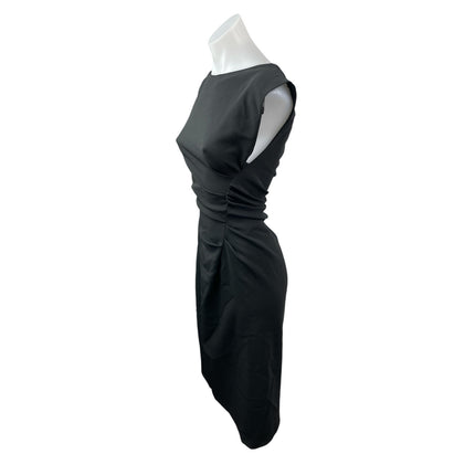 Zara Women's Black Side Ruched Boat Neck Cap Sleeve Slim Midi Sheath Dress Sz XS