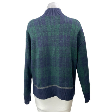 Sandro Paris Patience Green Blue Crystal Embellish Half Zip Check Sweater Top M