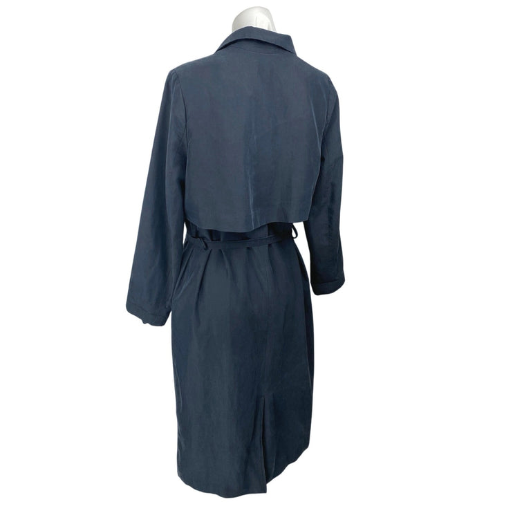Monki Women's Blue Long Sleeve Belted Tie Waist Button Trench Coat Jacket Sz XS
