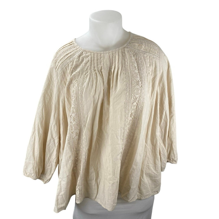 Torrid Women's Cream Pleated Lace Trim Long Sleeve Peasant Blouse Top Size 6