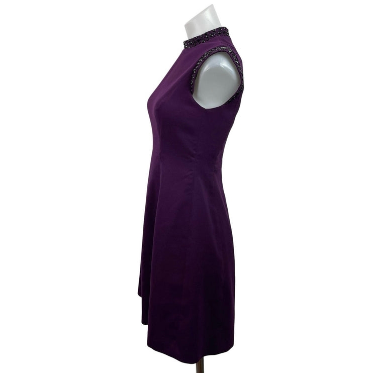 Vince Camuto Purple Sleeveless Beaded Mock Neck A Line Fit & Flare Mini Dress 2
