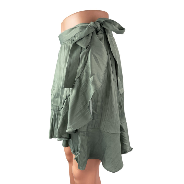 Anthropologie Maeve Women's Green Ruffled High Rise Mini Flounce Wrap Skirt Sz S