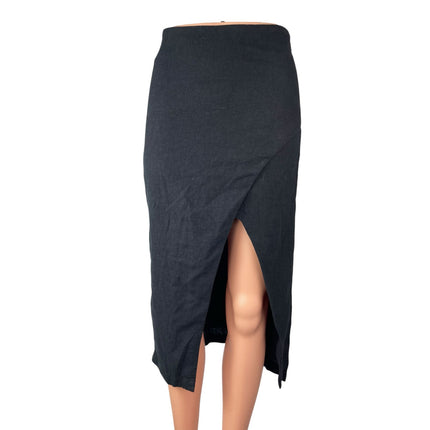 NEW Abercrombie & Fitch Women's Black Linen High Rise Midi Pencil Wrap Skirt XS