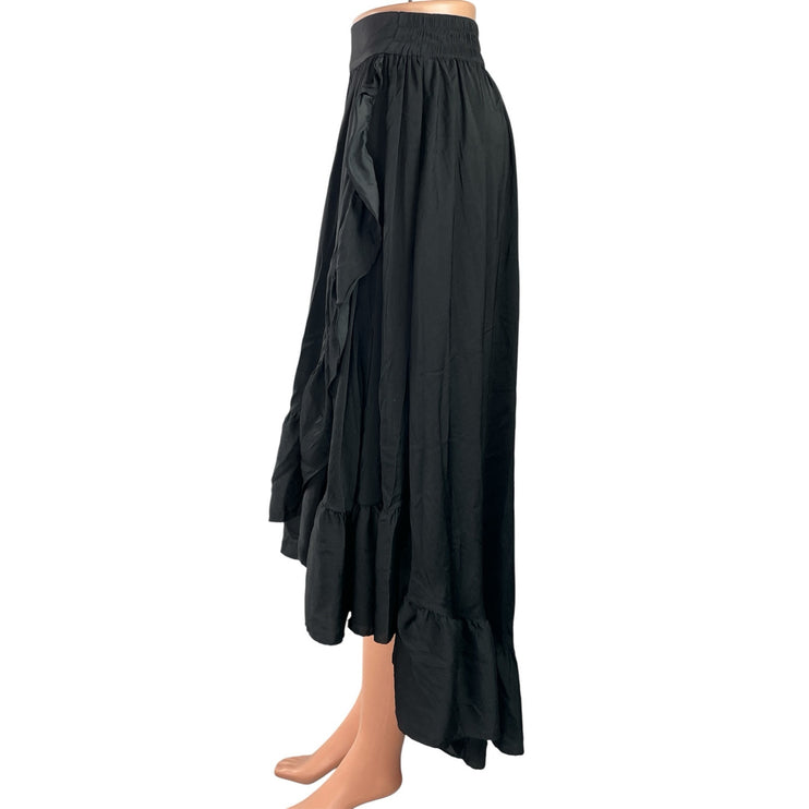 Maje Johno Women Black High Waisted Ruffle Pleated A Line High Low Skirt Size S