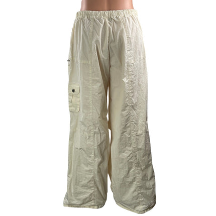 Tiger Mist Cream High Rise Baggy Wide Leg Parachute Cargo Trouser Pants Size L