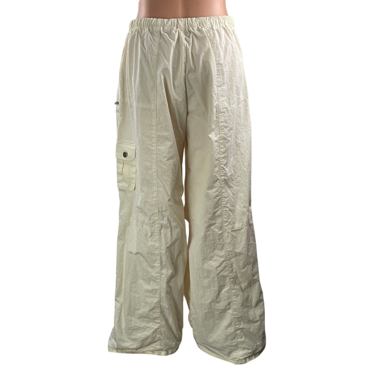 Tiger Mist Cream High Rise Baggy Wide Leg Parachute Cargo Trouser Pants Size L