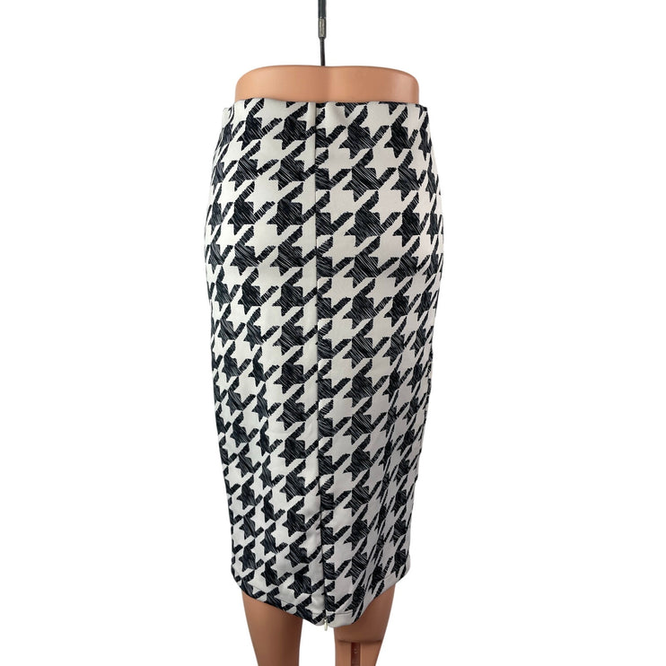 H&M Women's Black White Houndstooth Check High Waist Pencil Midi Skirt Size S