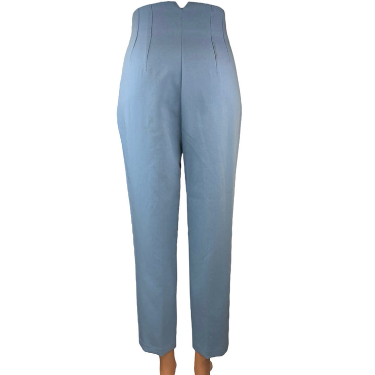 Zara Blue Seamed High Waist Straight Tapered Crop Ankle Trousers Dress Pants XS