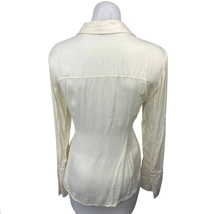 Zara Cream Silk Satin Fitted Lightweight Long Sleeve Button Down Shirt Top Sz XS