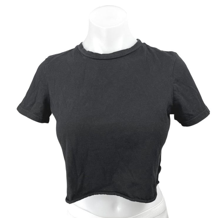 Zara Women's Black Short Sleeves Raw Hem Pullover Crop Tee T-Shirt Top Size S