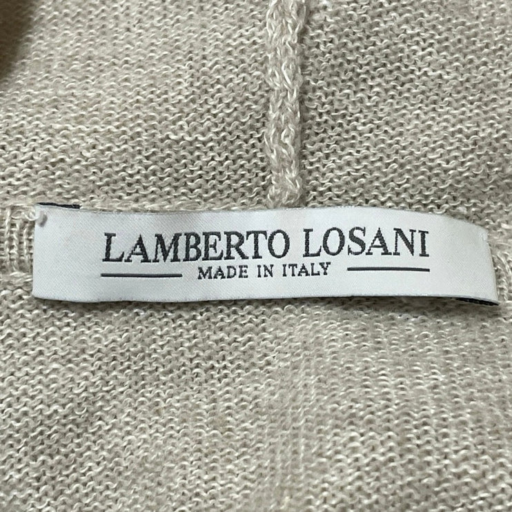 Lamberto Losani Men's Beige Linen Cashmere Full Zip Hoodie Sweatshirt Top Size S