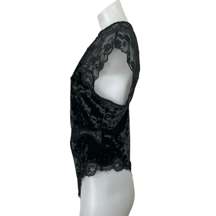 Victoria's Secret Black Floral Lace Velvet Velour Cutout Back Bodysuit Top Sz L