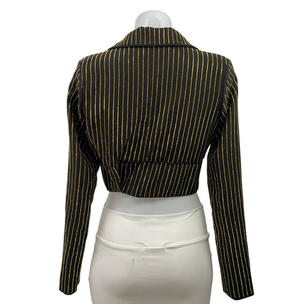 Akira Dark Green Long Sleeves Pinstriped Crop Plunge V-neck Blazer Coat Jacket S