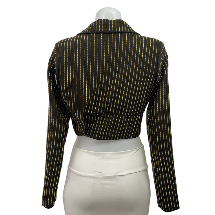 Akira Dark Green Long Sleeves Pinstriped Crop Plunge V-neck Blazer Coat Jacket S