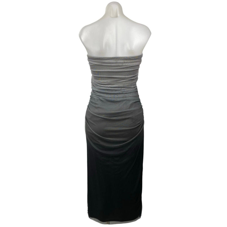 Zara Gray Black Ombre Strapless Tube Bandeau Sleeveless Drape Midi Dress Size L