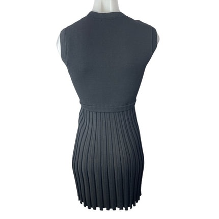 Sandro Pleated Black Crew Neck Sleeveless Pleated Mini Tank A-Line Dress Sz S/M