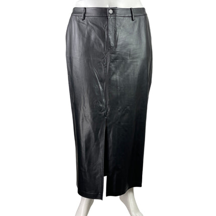 Eloquii Black Faux Leather Vegan High Waist Front Slit Straight Midi Skirt Sz 14