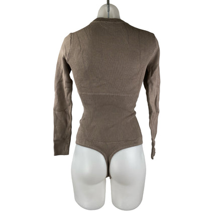 Abercrombie & Fitch Brown Rib Knit Long Sleeve Crew Neck Bodysuit Sweater Top S