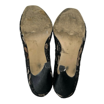 Steve Madden Black Floral Lace Bow Slip On Almond Toe Stiletto Heels Pumps Sz 7