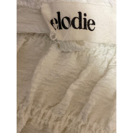 Elodie White Smocked Square Neck Short Puff Sleeve Peasant Crop Blouse Top Sz XL