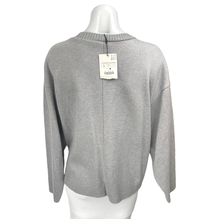 NEW Zara Women's Gray Knit Long Sleeve Crew Neck Pullover Sweater Top Size L