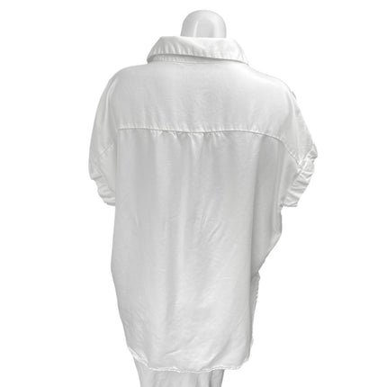 Quince Women's White Short Sleeve Collared Button Down Blouse Shirt Top Size M