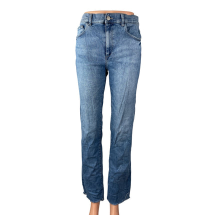 DL1961 Women's Blue Raw Frayed Hem High Rise Loose Straight Denim Jeans Pants 26