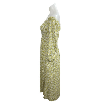 WAYF Nevaeh Yellow Ditsy Floral Smocked Long Sleeve Midi Flare A-Line Dress Sz S
