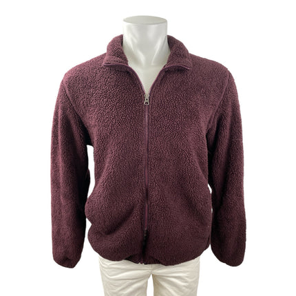 Uniqlo Mens Red Burgundy Furry Fleece Full Zip Long Sleeve Sweater Jacket Size M