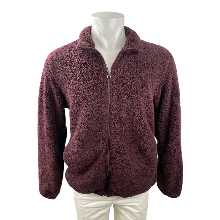 Uniqlo Mens Red Burgundy Furry Fleece Full Zip Long Sleeve Sweater Jacket Size M