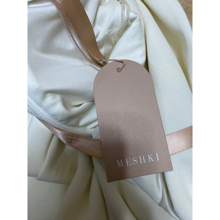 Meshki Cream Long Bell Sleeve Off The Shoulder Cutout Mini Bodycon Dress Sz XXS