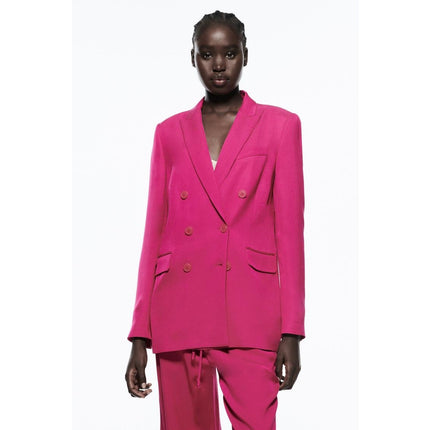 Zara Women's Fuchsia Pink Double Breasted Notch Collar Blazer Coat Jacket Sz XS