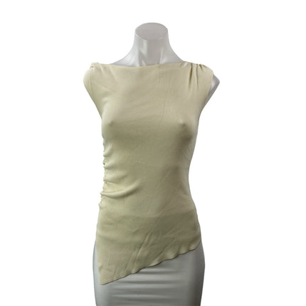 DISSH Womens Beige Sleeveless Knit Asymmetrical Draped Boat Neck Blouse Top Sz S