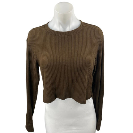 Abercrombie & Fitch Olive Green Ribbed Knit Long Sleeve Cropped Sweater Top Sz S