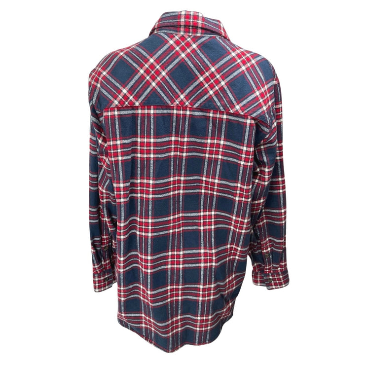 Aritzia TNA Blue Red Plaid Flannel Button Down Long Sleeve Shirt Top Size M