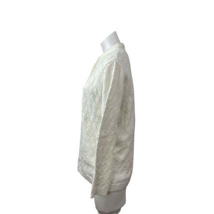 Rosanna Women's White Argyle Knit Long Sleeve Button Down Cardigan Sweater Top M