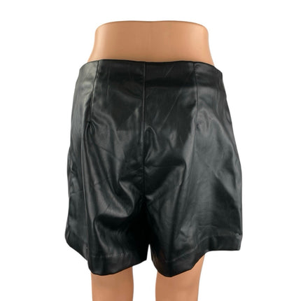H&M Divided Womens Black Faux Leather Vegan High Rise Casual Mini Shorts Size 10