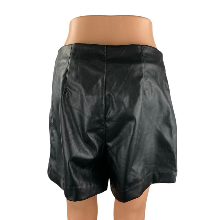 H&M Divided Womens Black Faux Leather Vegan High Rise Casual Mini Shorts Size 10