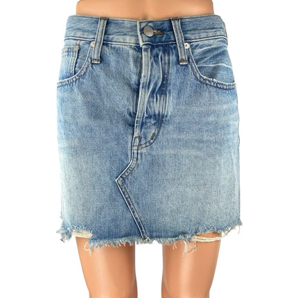Madewell Women Blue Medium Wash Raw Hem Frayed Pencil Denim Jean Skirt Size 26